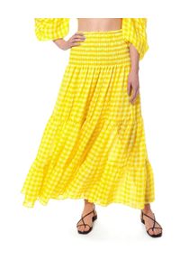 AGGI - Żółta spódnica w kratkę Lola. Kolor: żółty. Materiał: tkanina, jedwab, wiskoza. Wzór: kratka #1