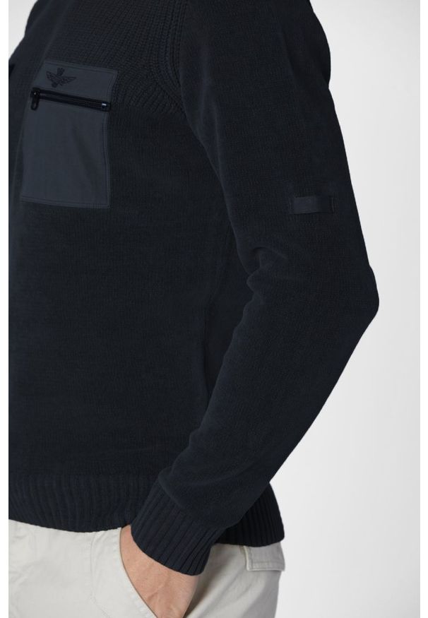 Aeronautica Militare - AERONAUTICA MILITARE Granatowy sweter męski 242MA1515L539. Kolor: niebieski