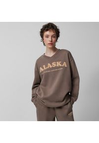 outhorn - Bluza oversize bez kaptura damska - brązowa. Typ kołnierza: bez kaptura. Kolor: brązowy. Materiał: bawełna, poliester, prążkowany, materiał, dresówka, dzianina. Wzór: napisy. Sezon: zima