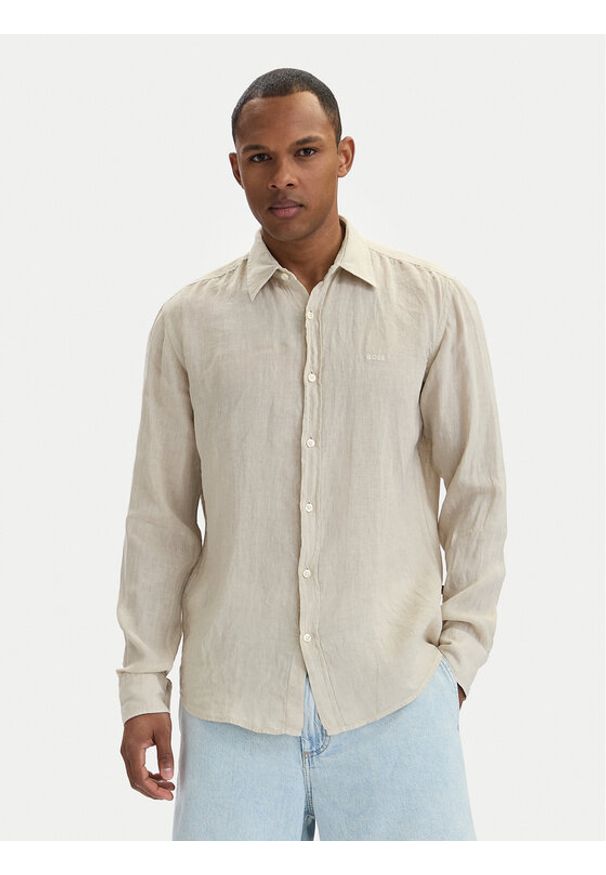 BOSS Koszula Relegant 50567579 Beżowy Regular Fit. Kolor: beżowy. Materiał: len