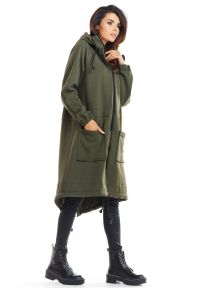 Infinite You - Ciepła długa bluza damska jak parka bawełna premium khaki. Okazja: na co dzień. Kolor: brązowy. Materiał: bawełna. Długość: długie. Styl: casual, elegancki #4