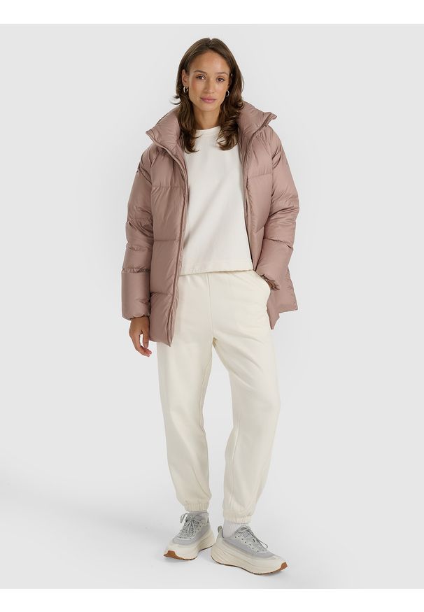 4f - 4F Kurtka puchowa z wypełnieniem naturalnym damska - beżowa M. Okazja: na co dzień. Kolor: beżowy. Materiał: puch. Sezon: zima. Styl: casual