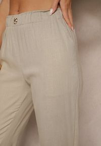 Renee - Beżowe Casualowe Spodnie z Lnem z Gumką w Pasie Filanisse. Okazja: na co dzień. Kolor: beżowy. Materiał: len. Styl: casual #5