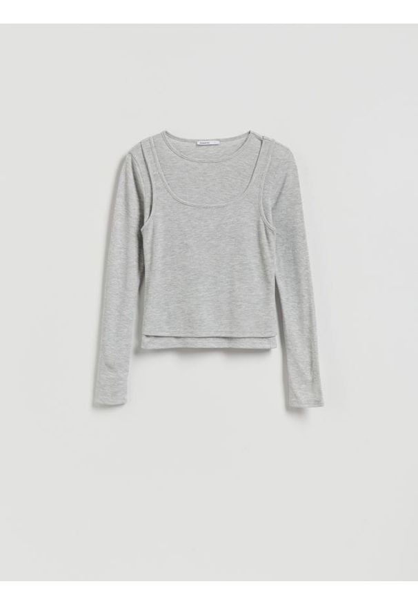 Reserved - Prążkowana bluzka dwuwarstwowa - jasnoszary. Kolor: szary. Materiał: prążkowany