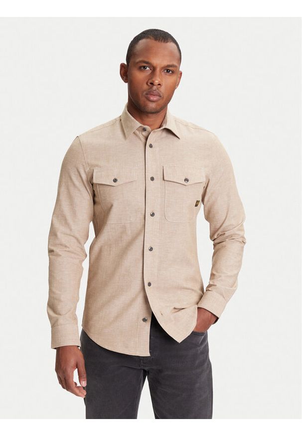 G-Star RAW - G-Star Raw Koszula Marine D24963-D914 Beżowy Slim Fit. Kolor: beżowy. Materiał: bawełna. Styl: marine