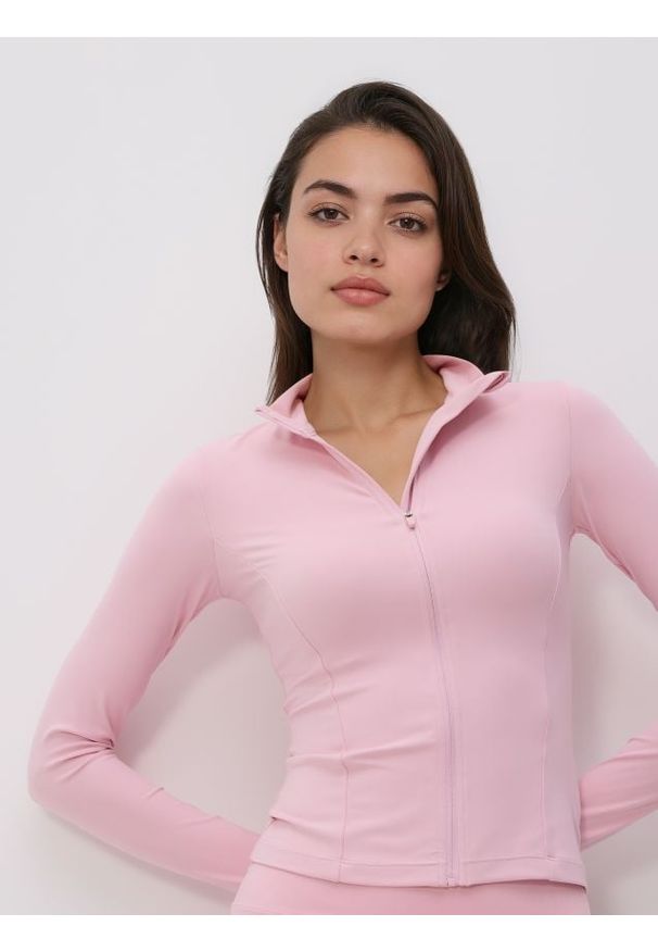 Reserved - Bluza z suwakiem - pastelowy róż. Kolor: różowy. Materiał: dzianina