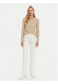 TOMMY HILFIGER - Tommy Hilfiger Sweter WW0WW40099 Beżowy Regular Fit. Kolor: beżowy. Materiał: syntetyk, bawełna