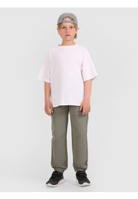 4f - 4F T-shirt oversize gładki chłopięcy - biały 128 (7-8 lat). Okazja: na co dzień. Kolor: biały. Materiał: jersey, bawełna, materiał. Długość rękawa: krótki rękaw. Długość: krótkie. Wzór: gładki. Sezon: lato. Styl: casual, klasyczny, sportowy #2