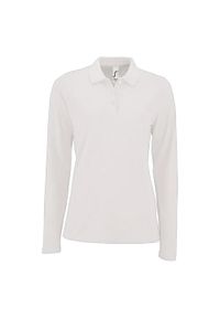 SOL'S - Damska Koszulka Polo Z Długim Rękawem Perfect Pique. Typ kołnierza: polo. Kolor: biały. Długość rękawa: długi rękaw. Długość: długie