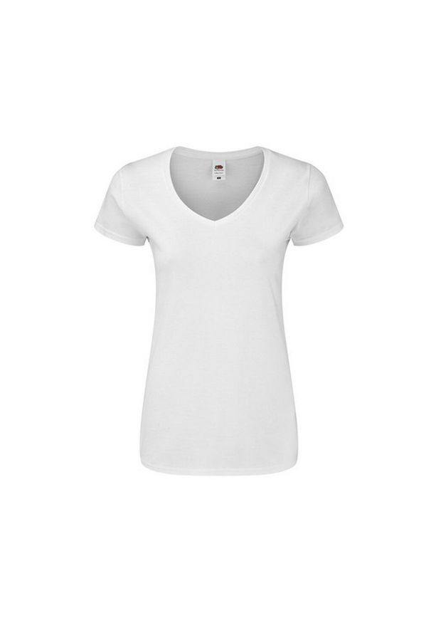 FRUIT OF THE LOOM - Koszulka Damska Iconic 140 Z Dekoltem V. Kolor: biały. Sport: turystyka piesza
