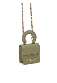 Kazar - Oliwkowa mini torebka z uchwytem i łańcuszkiem. Kolor: zielony. Wzór: aplikacja. Materiał: skórzane. Rozmiar: małe. Styl: elegancki. Rodzaj torebki: do ręki #4