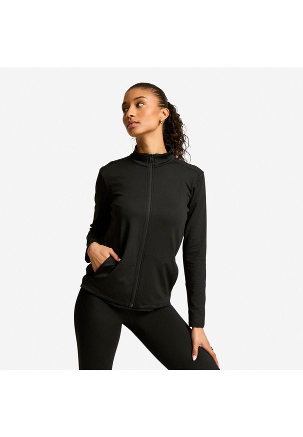 Decathlon - Bluza sportowa damska Domyos. Kolor: czarny. Materiał: poliester, elastan, materiał. Sport: fitness