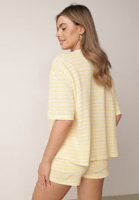 Born2be - Żółty Komplet Bawełniany z Dzianiny Szorty i T-shirt o Luźnym Kroju w Paski Proseltte. Kolor: żółty. Materiał: bawełna, dzianina. Wzór: paski #3