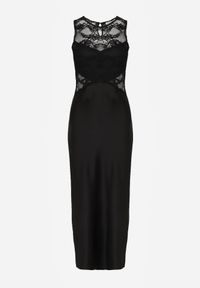 Born2be - Czarna Koktajlowa Sukienka o Dopasowanym Kroju z Koronką Bermine. Okazja: na spotkanie biznesowe, na ślub cywilny, do pracy, na wesele. Kolor: czarny. Materiał: koronka. Wzór: koronka. Typ sukienki: proste. Styl: wizytowy #7