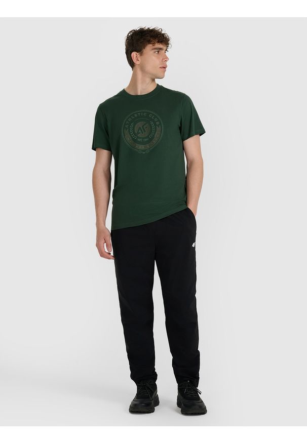 4f - 4F T-shirt regular z nadrukiem męski - zielony S. Okazja: na co dzień. Kolor: zielony. Materiał: bawełna, materiał. Wzór: nadruk. Styl: casual