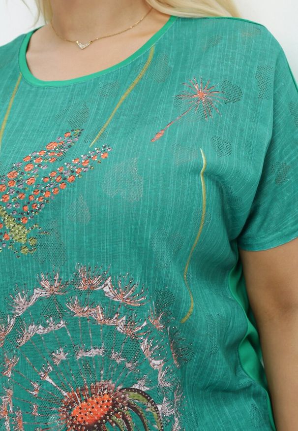 Born2be - Zielony T-shirt z Nadrukiem z Cyrkonii Anatisa. Kolor: zielony. Materiał: bawełna, tkanina. Długość rękawa: krótki rękaw. Długość: krótkie. Wzór: nadruk