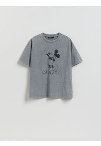 Reserved - Bawełniany t-shirt Mickey Mouse - ciemnoszary. Kolor: szary. Materiał: bawełna. Wzór: motyw z bajki #1