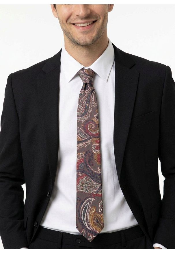 Elegancki Krawat Chattier - Kolorowy w Orientalny Wzór. Kolor: wielokolorowy. Materiał: tkanina. Wzór: kolorowy. Styl: elegancki