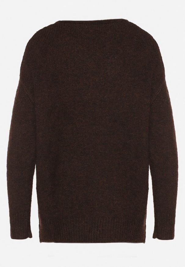 Born2be - Brązowy Sweter z Dodatkiem Wełny i Dekoltem w Serek Estorea. Okazja: na co dzień. Typ kołnierza: dekolt w serek. Kolor: brązowy. Materiał: wełna. Styl: casual, klasyczny, elegancki