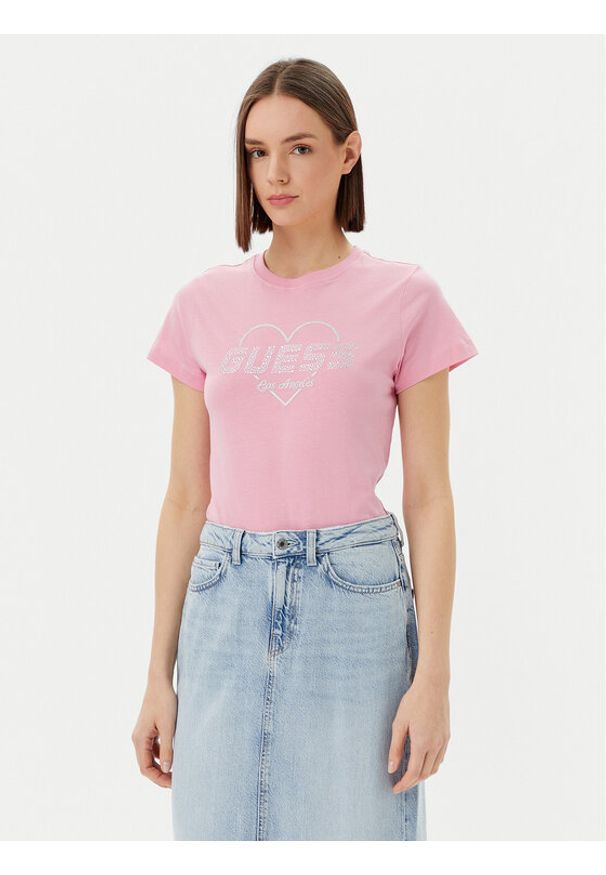 Guess T-Shirt V5GI10 K9RM1 Różowy Regular Fit. Kolor: różowy. Materiał: bawełna
