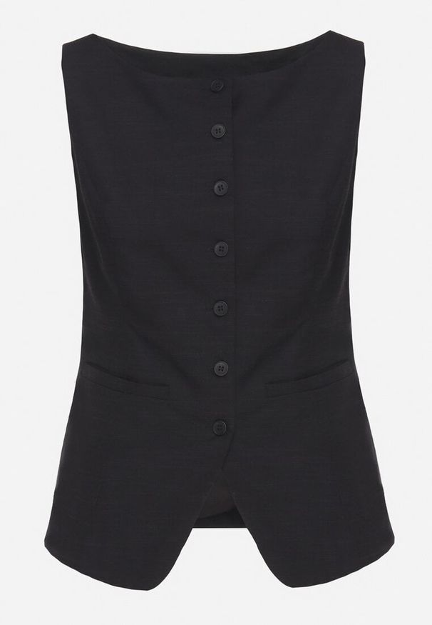 Born2be - Czarna Rozpinana Kamizelka z Imitacją Kieszeni Haladiela. Okazja: na spotkanie biznesowe, na co dzień. Kolor: czarny. Materiał: jeans. Styl: biznesowy, klasyczny, elegancki, casual