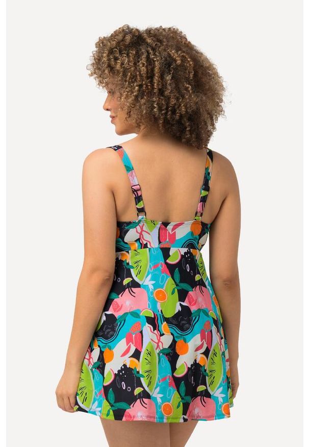 ULLA POPKEN - Damska Sukienka Kąpielowa owoce miękkie miseczki chwost. Kolekcja: plus size. Kolor: czarny. Materiał: elastan, poliamid, materiał