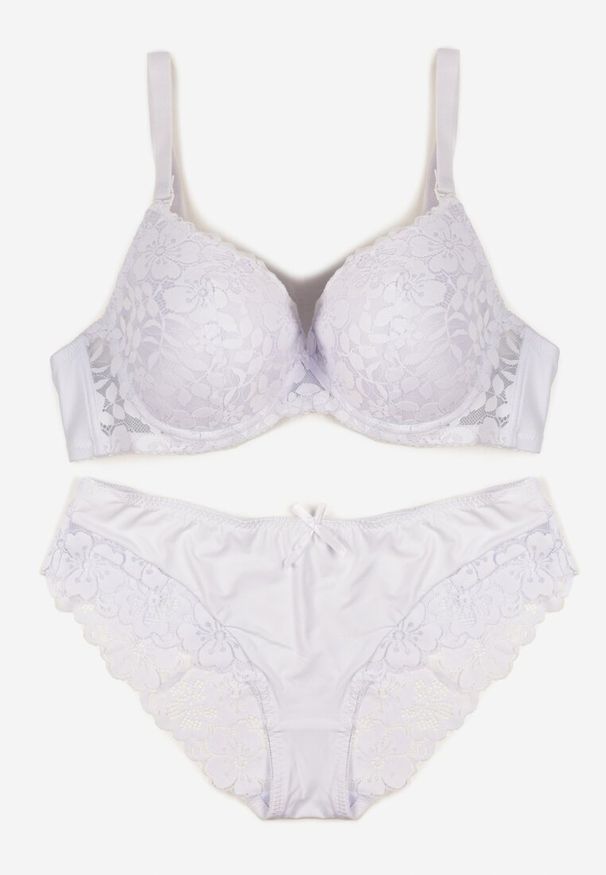 Born2be - Biały Klasyczny Komplet Biustonosz i Majtki Figi z Koronką Ezilene. Kolor: biały. Materiał: koronka. Wzór: koronka