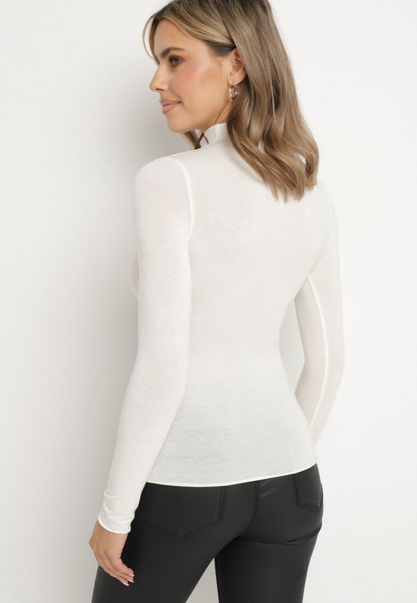 Born2be - Biały Golf Dopasowany z Bawełny Tinnestra. Okazja: do pracy, na spotkanie biznesowe. Typ kołnierza: golf. Kolor: biały. Materiał: bawełna. Długość rękawa: długi rękaw. Długość: długie. Styl: klasyczny, elegancki, biznesowy