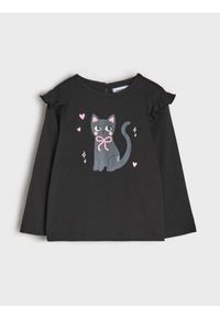 Sinsay - Koszulka z długimi rękawami i ozdobnymi falbanami - czarny. Kolor: czarny. Długość rękawa: długi rękaw. Długość: długie #1