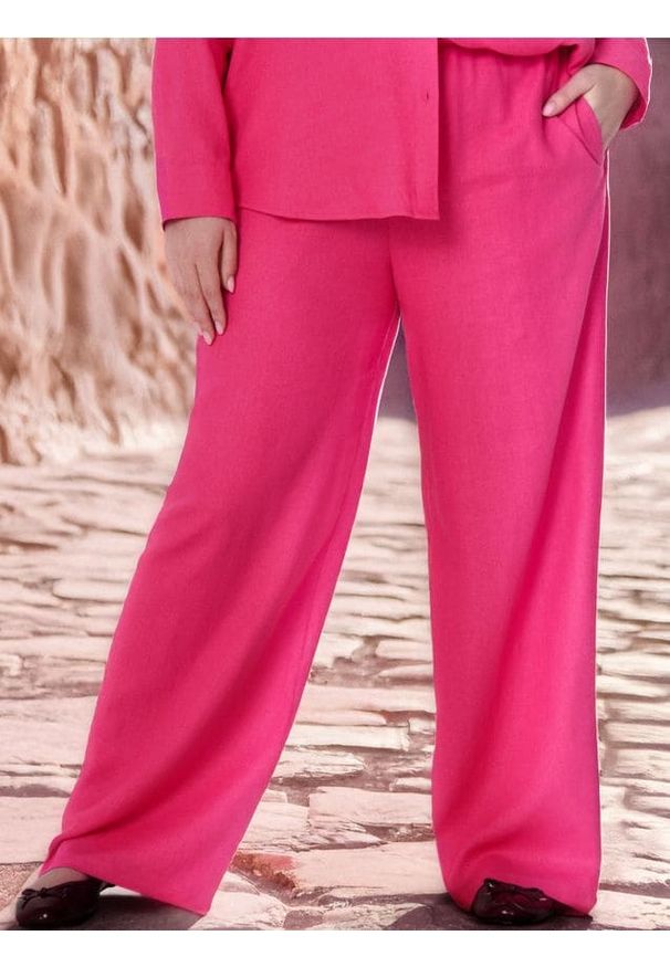 Sinsay - Spodnie wide leg z domieszką lnu - różowy. Kolor: różowy. Materiał: len