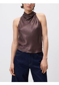 Reserved - Top halter - ciemnobrązowy. Typ kołnierza: dekolt halter. Kolor: brązowy. Materiał: tkanina, wiskoza