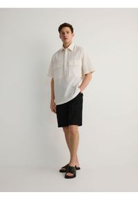 Reserved - Strukturalna koszula boxy - złamana biel. Materiał: bawełna #1