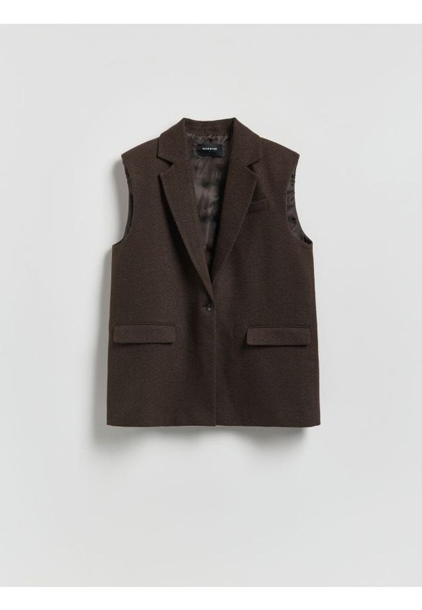 Reserved - Kamizelka z dodatkiem wełny - ciemnobrązowy. Kolor: brązowy. Materiał: wełna