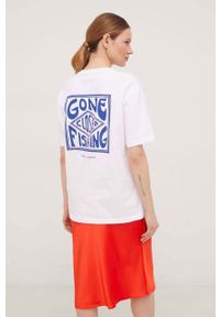 Samsoe & Samsoe - Samsoe Samsoe t-shirt bawełniany kolor biały z nadrukiem. Kolor: biały. Materiał: bawełna. Długość rękawa: krótki rękaw. Długość: krótkie. Wzór: nadruk #5
