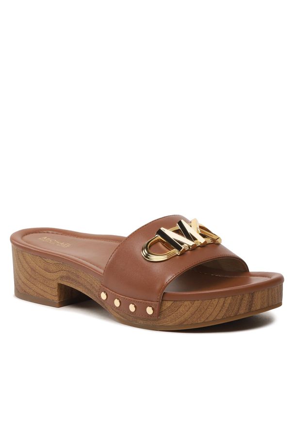 Klapki MICHAEL Michael Kors Parker Slide 40S3PKFS3L Luggage. Kolor: brązowy. Materiał: skóra