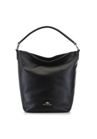 Wittchen - Torebka worek z groszkowanej skóry. Kolor: czarny. Wzór: haft. Sezon: lato. Dodatki: z haftem. Materiał: skórzane. Styl: elegancki. Rodzaj torebki: na ramię #1