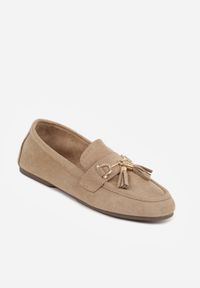Born2be - Beżowe Mokasyny VICES z Modnymi Chwostami z Imitacji Zamszu z Wkładką z Naturalnej Skóry Calirea. Okazja: na co dzień, do pracy. Kolor: beżowy. Materiał: skóra, zamsz. Wzór: aplikacja. Styl: casual, klasyczny, elegancki #7