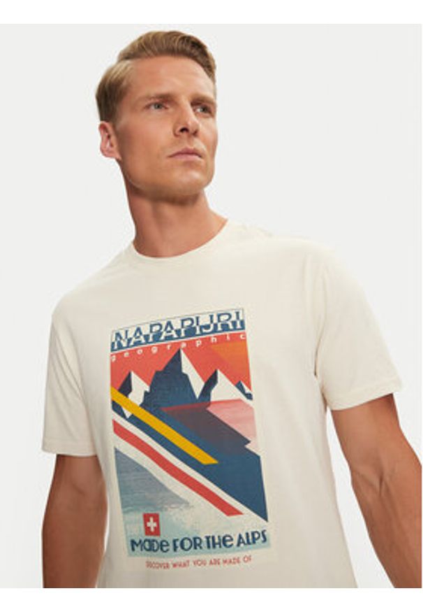 Napapijri T-Shirt S-Portalet Ss NP0A4I3E Écru Relaxed Fit. Materiał: bawełna