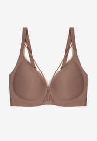 Born2be - Ciemnobeżowy Biustonosz z Ozdobnymi Paskami Zetessa. Kolor: beżowy. Materiał: jeans. Wzór: paski #5