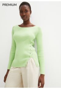 bonprix - Sweter z domieszką jedwabiu. Kolor: zielony. Materiał: jedwab. Styl: elegancki