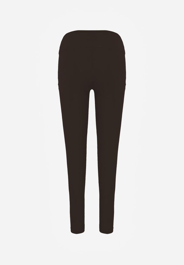 Renee - Brązowe Legginsy Basic z Modelującą Wstawką w Pasie Liacan. Okazja: na co dzień. Kolor: brązowy. Długość: krótkie. Styl: casual