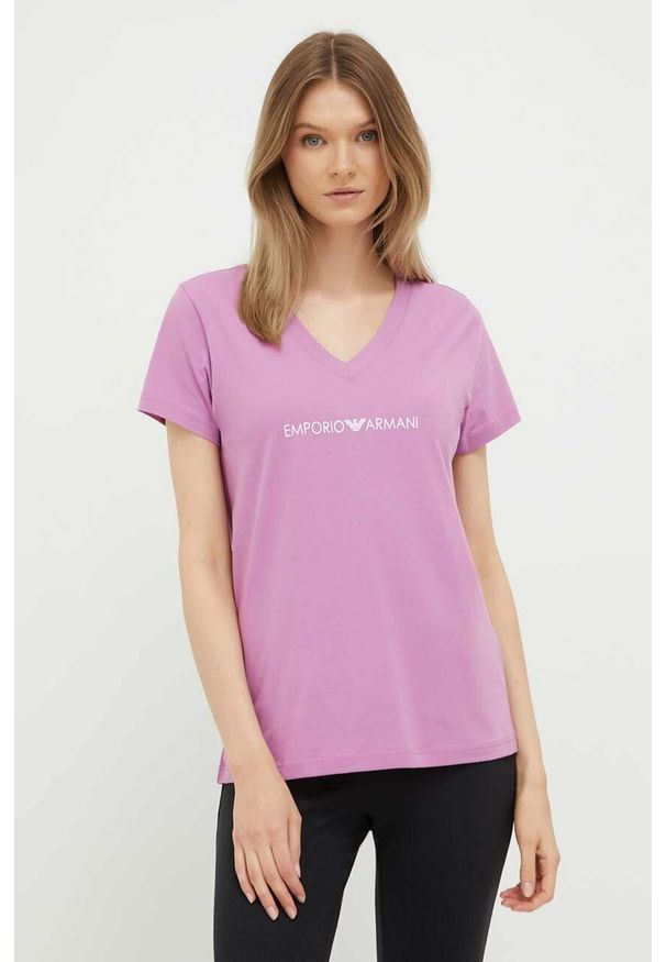Emporio Armani Underwear t-shirt lounge bawełniany kolor fioletowy. Kolor: różowy. Materiał: bawełna