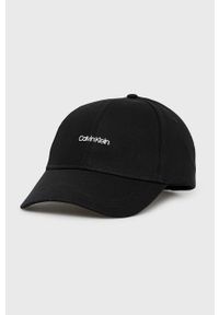 Calvin Klein czapka kolor czarny gładka. Kolor: czarny. Materiał: bawełna. Wzór: gładki