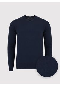 Pako Lorente - PAKO LORENTE – Granatowy męski sweter w serek. Typ kołnierza: dekolt w serek. Kolor: niebieski. Materiał: wełna. Sezon: jesień