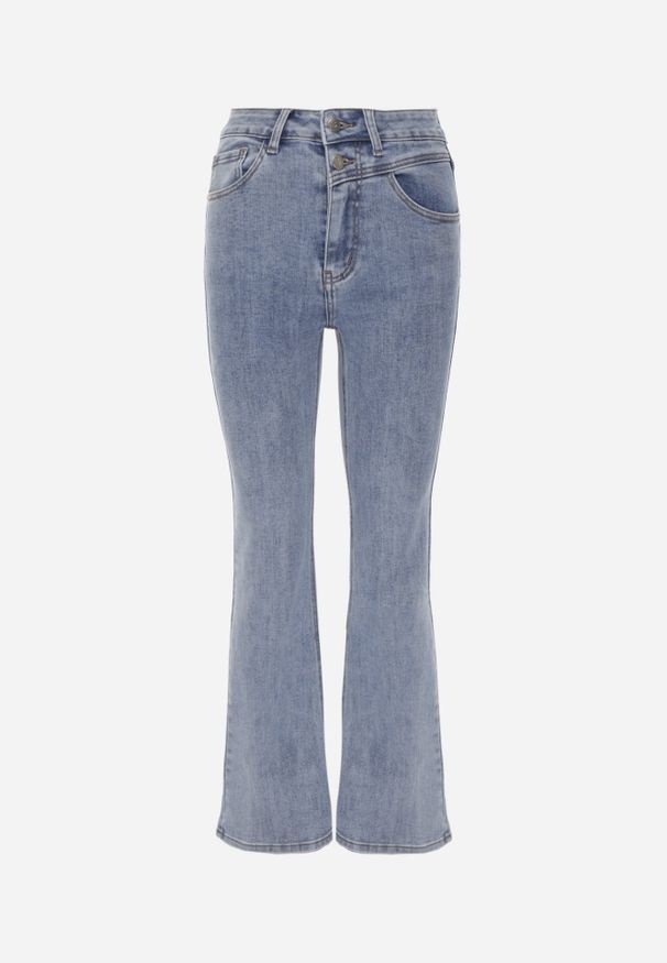 Renee - Niebieskie Jeansy o Kroju Flare z Bawełną Zapinane na Dwa Guziki Chasea. Kolor: niebieski. Długość: krótkie. Styl: retro, klasyczny