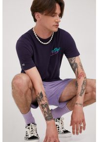 Superdry t-shirt bawełniany kolor fioletowy z nadrukiem. Kolor: fioletowy. Materiał: bawełna. Wzór: nadruk