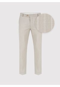 Pako Lorente - PAKO LORENTE - Beżowy garnitur męski w prążek. Kolor: beżowy. Materiał: wełna. Wzór: prążki #6