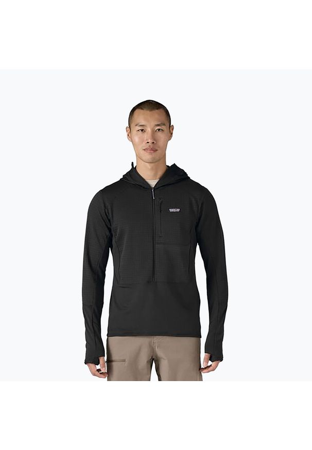 Kurtka softshell męska Patagonia R1 Hybrid Pullover Hoody. Kolor: czarny. Materiał: softshell
