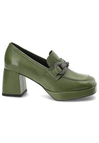 Zielone Półbuty Karino Eleganckie Skórzane Buty Na Obcasie. Kolor: zielony. Materiał: skóra. Szerokość cholewki: normalna. Obcas: na obcasie. Styl: elegancki. Wysokość obcasa: średni #6