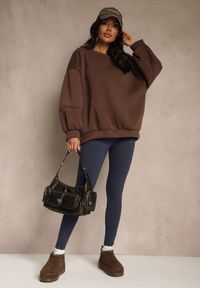 Renee - Granatowe Legginsy High Waist z Szeroką Gumką w Talii Aithala. Stan: podwyższony. Kolor: niebieski. Materiał: dzianina #5